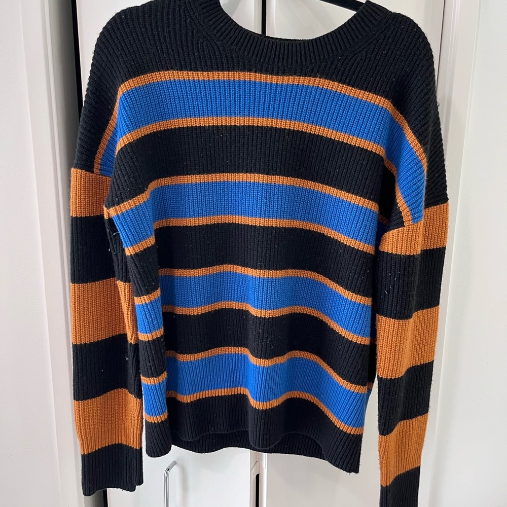 Striped Black, Blue, and Orange Sweater